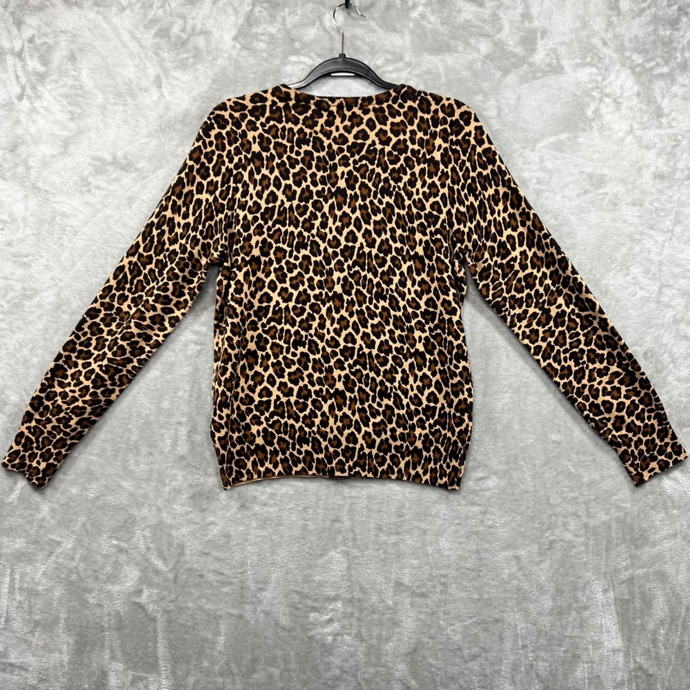 Lands End Cardigan Women M Brown Leopard Supima Cotton Button Front Sweater - Picture 2 of 10